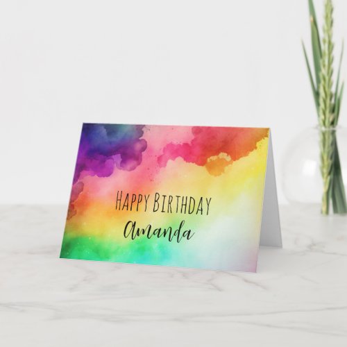  Beautiful Rainbow Colors Abstract Design Birthday Card