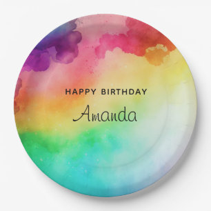 Beautiful Rainbow Colors Abstract Design Birthday Paper Plates