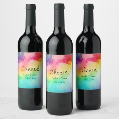 Beautiful Rainbow Colors Abstract Design _ Cheers Wine Label