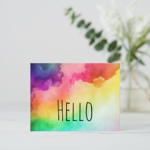 Beautiful Rainbow Colors Abstract Design Hello Postcard