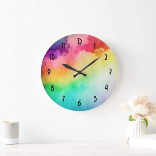 Beautiful Rainbow Colors Abstract Design Large Clock