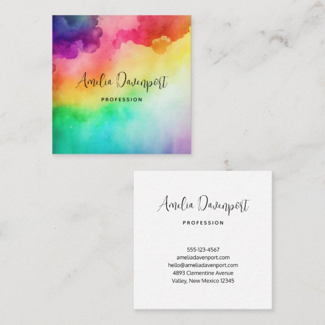  Beautiful Rainbow Colors Abstract Design Square Business Card (Front/Back)