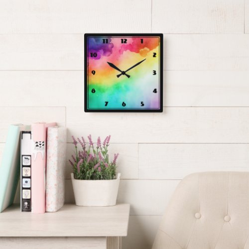 Beautiful Rainbow Colors Abstract Design Square Wall Clock