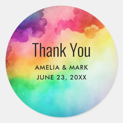Beautiful Rainbow Colors Abstract Design Thank You Classic Round Sticker