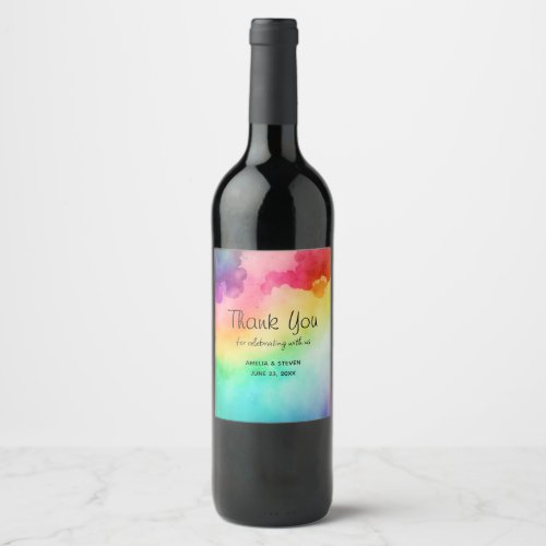 Beautiful Rainbow Colors Abstract Design Thank You Wine Label
