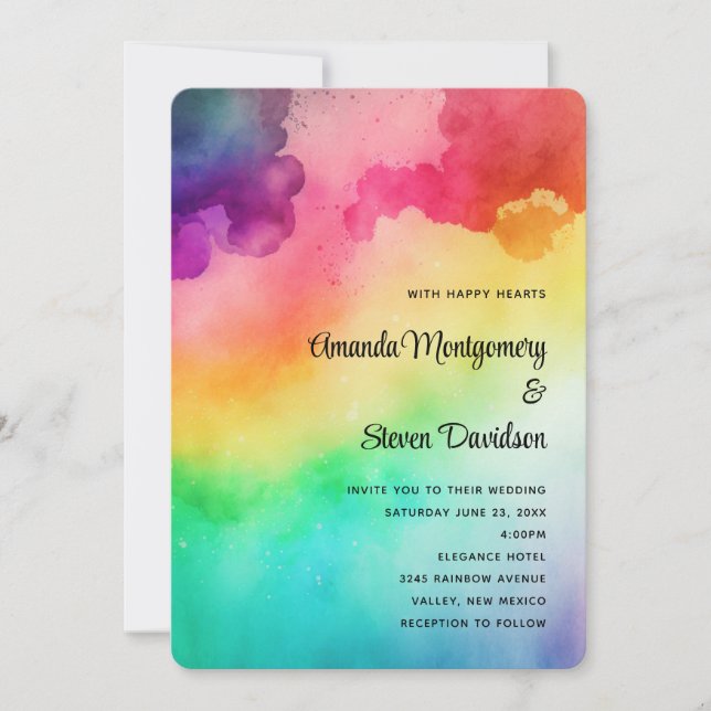Beautiful Rainbow Colors Abstract Design Wedding Invitation (Front)