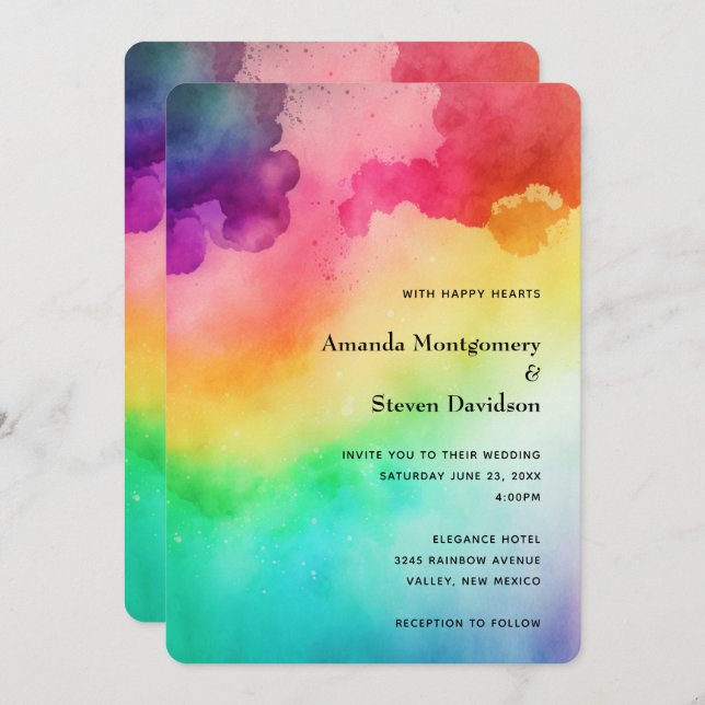 Beautiful Rainbow Colors Abstract Design Wedding Invitation (Front/Back)
