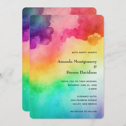 Beautiful Rainbow Colors Abstract Design Wedding Invitation