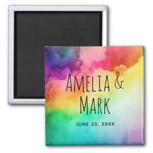 Beautiful Rainbow Colors Abstract Design Wedding Magnet