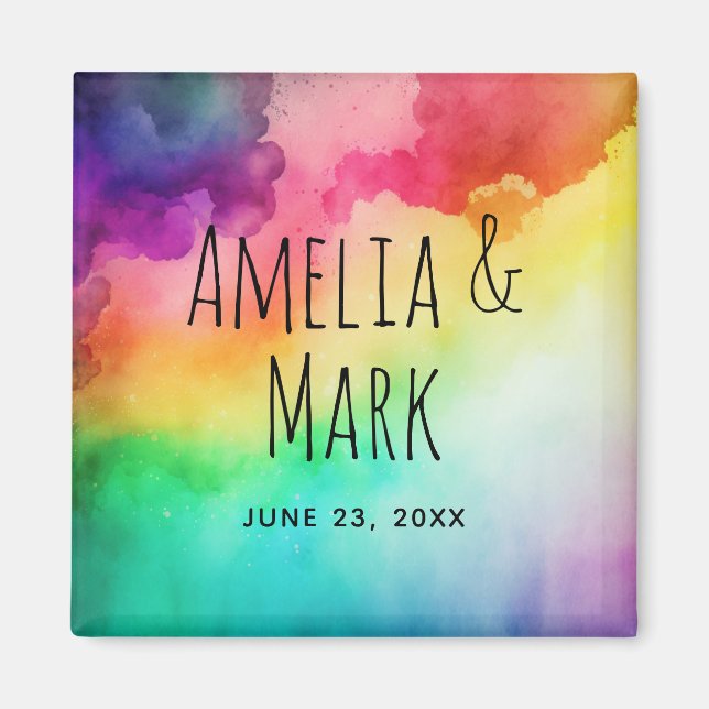 Beautiful Rainbow Colors Abstract Design Wedding Magnet (Front)