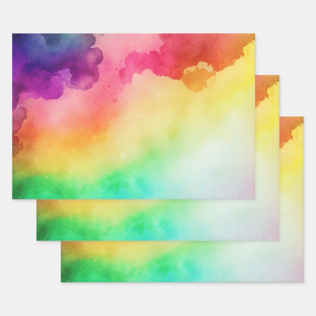 Beautiful Rainbow Colors Abstract Design Wrapping Paper Sheets (Set)