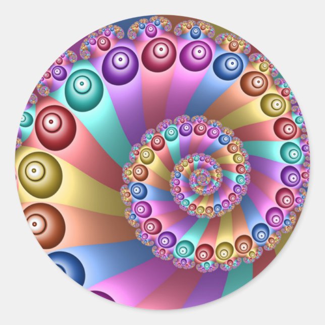 Beautiful Rainbow Colors Abstract Fractal Art Classic Round Sticker (Front)