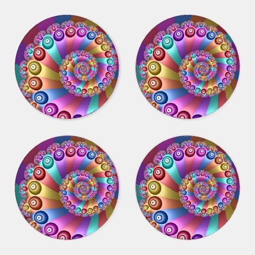 Beautiful Rainbow Colors Abstract Fractal Art Coaster Set