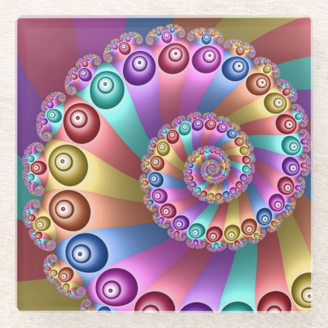 Beautiful Rainbow Colors Abstract Fractal Art Glass Coaster (Front)