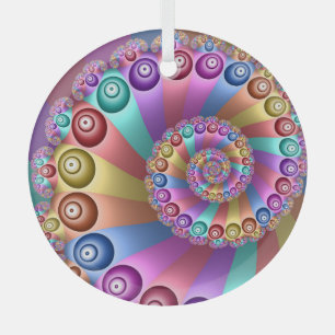 Beautiful Rainbow Colors Abstract Fractal Art Glass Ornament