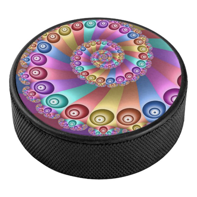 Beautiful Rainbow Colors Abstract Fractal Art Hockey Puck (3/4)
