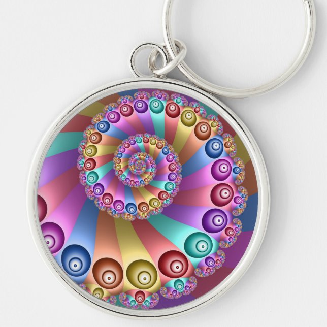 Beautiful Rainbow Colors Abstract Fractal Art Keychain (Front)