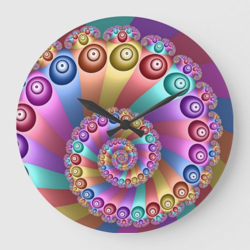 Beautiful Rainbow Colors Abstract Fractal Art Large Clock