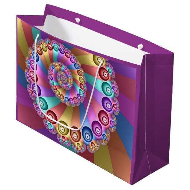 Beautiful Rainbow Colors Abstract Fractal Art Large Gift Bag (Front Angled)