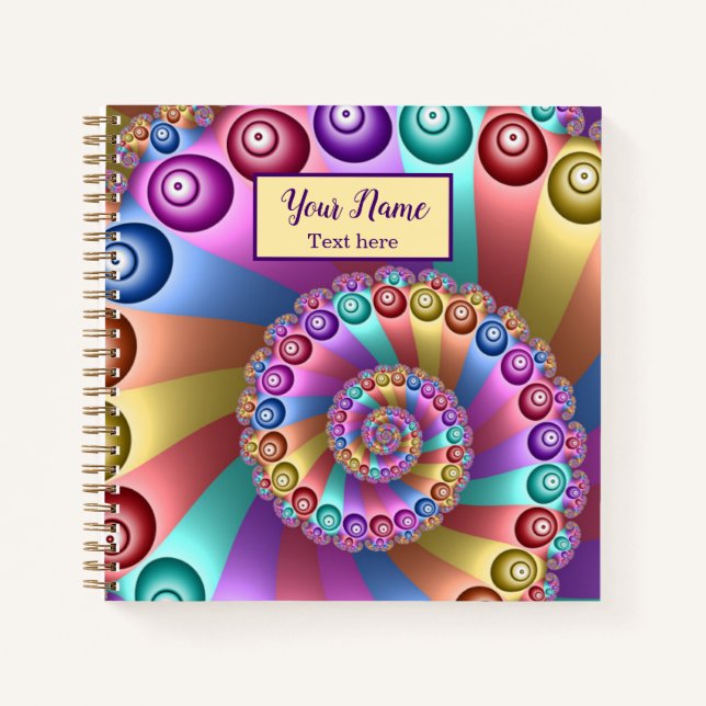 Beautiful Rainbow Colors Abstract Fractal Art Name Notebook (Front)