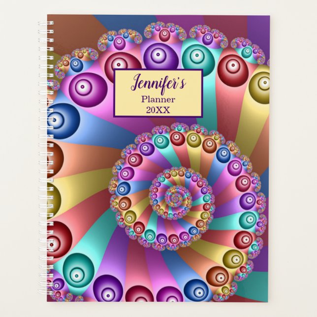 Beautiful Rainbow Colors Abstract Fractal Art Name Planner (Front)