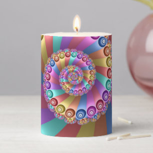 Beautiful Rainbow Colors Abstract Fractal Art Pillar Candle
