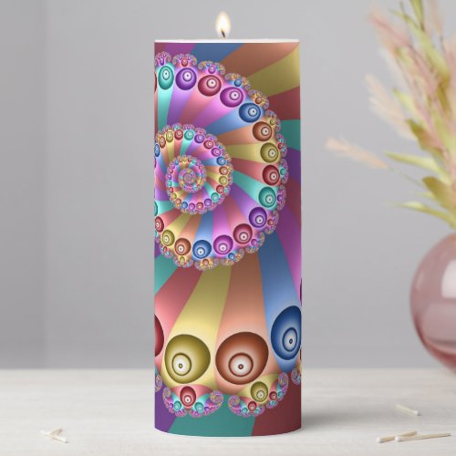 Beautiful Rainbow Colors Abstract Fractal Art Pillar Candle