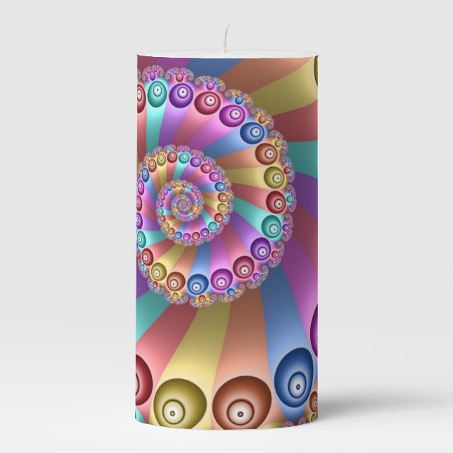 Beautiful Rainbow Colors Abstract Fractal Art Pillar Candle (Front)