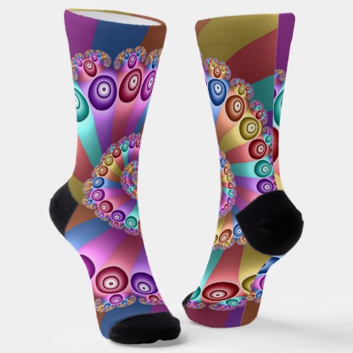 Beautiful Rainbow Colors Abstract Fractal Art Socks
