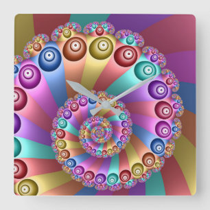 Beautiful Rainbow Colors Abstract Fractal Art Square Wall Clock