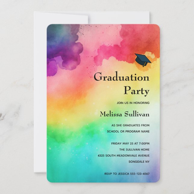 Beautiful Rainbow Colors Abstract Graduation Invitation (Front)