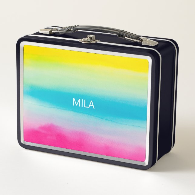 Beautiful rainbow colors metal lunch box (Front)