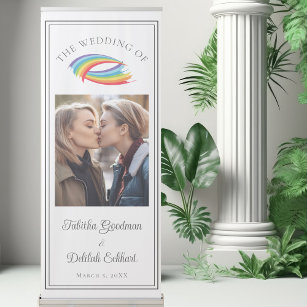 Beautiful Rainbow Couple Photo Vertical Wedding Retractable Banner