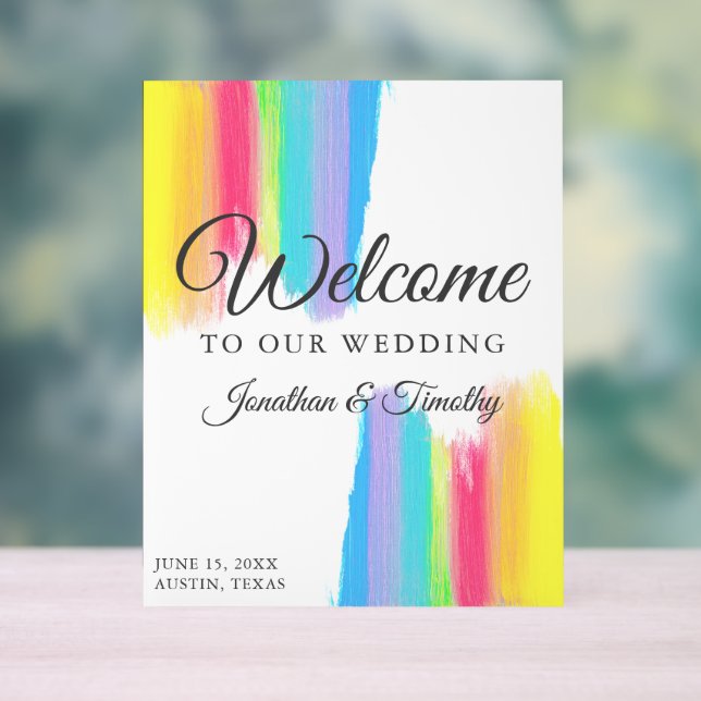 Beautiful Rainbow Custom Welcome to Our Wedding Acrylic Sign (Neutral)