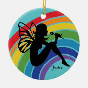 Beautiful Rainbow Fairy Girl Monogram LGBTQ Ceramic Ornament