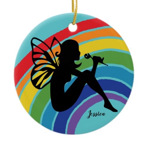 Beautiful Rainbow Fairy Girl Monogram LGBTQ Ceramic Ornament
