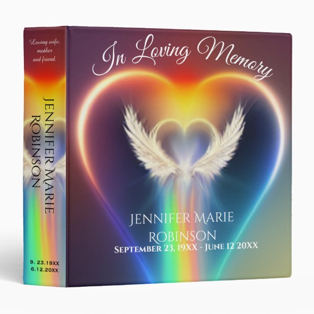 Beautiful Rainbow Heart Angel Wings 3 Ring Binder (Front/Spine)