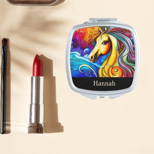 Beautiful Rainbow Horse Portrait   Compact Mirror