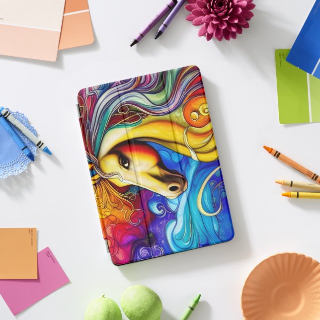 Beautiful Rainbow Horse Portrait  iPad Pro Cover (Desk)
