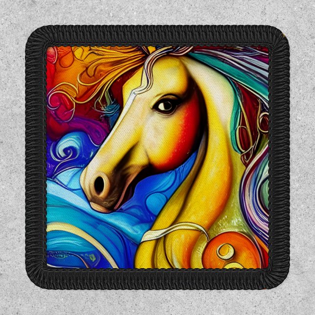 Beautiful Rainbow Horse Portrait Iron On Patch (Front)