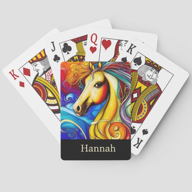 Beautiful Rainbow Horse Portrait   Poker Cards (Back)