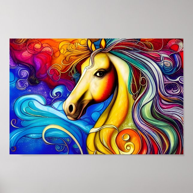 Beautiful Rainbow Horse Portrait Poster (Front)