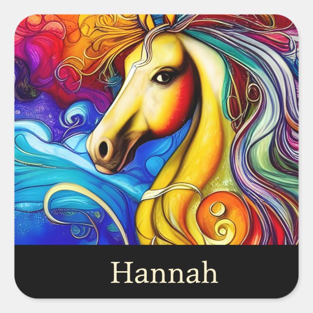 Beautiful Rainbow Horse Portrait  Square Sticker (Front)