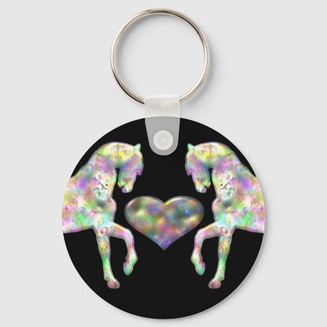 Beautiful Rainbow Horses And Heart Keychain (Front)