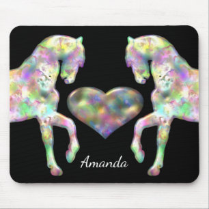 Beautiful Rainbow Horses and Heart Mouse Pad