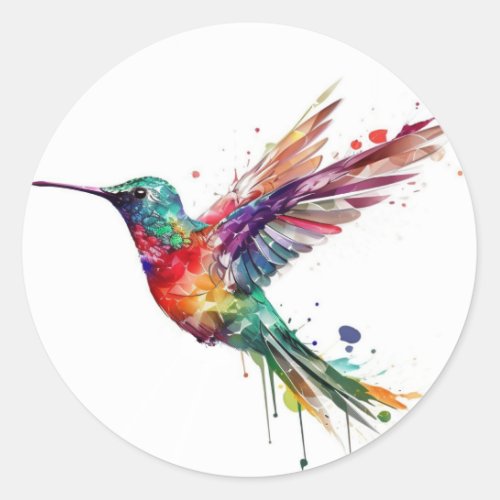 Beautiful Rainbow Hummingbird with Splatter Effect Classic Round Sticker