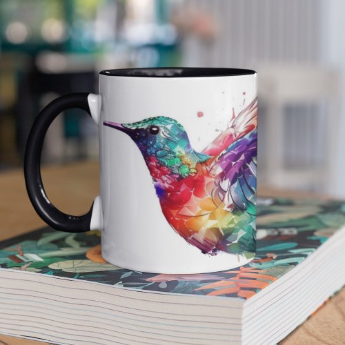 Beautiful Rainbow Hummingbird with Splatter Effect Two_Tone Coffee Mug