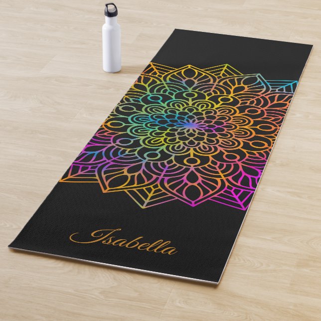 Beautiful Rainbow Mandala Pattern Personalize Yoga Mat (In Situ)