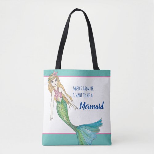 Beautiful Rainbow Mermaid Illustration Tote Bag