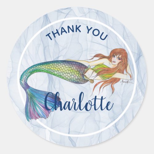 Beautiful Rainbow Mermaid with Ginger Hair Classic Round Sticker